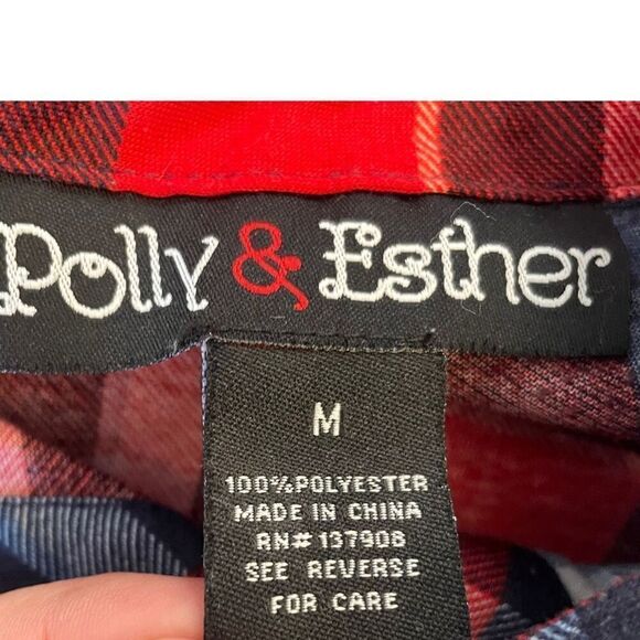 Polly & Ester Red Plaid Flannel Fitted Shirt Sz M - Picture 10 of 11